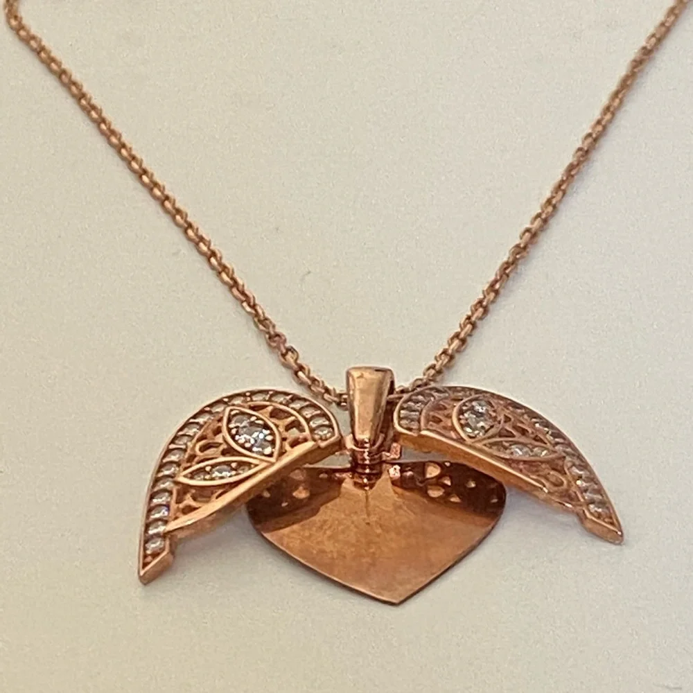 💗 925 Silver dragonfly love double heart necklace